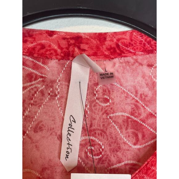 NY Collection Womens Tie-Dye Pleated Pintuck Utility Top 3/4 Sleeve Size L Red - Picture 8 of 9